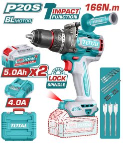 شنيور 20فولت 13مم 2بطارية 5امبير166نيوتن دقاق توتال_TIDLI201668