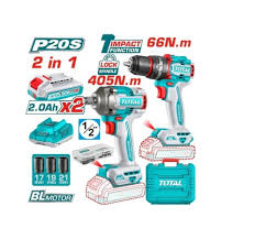 طقم كومبو 20فولت 2قطعة 2بطارية 2امبير شنيور 66ن دقاق وشنيور 2/1" 405ن توتال_TCKLI20286