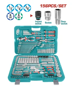 طقم لقم رباط 2/1"-4/1" علبة بلاستيك راتشة 156قطعة توتال_THKTHP21566