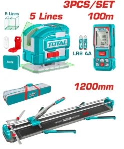 طقم كومبو 3قطع ماكينة سيراميك 120سم وميزان ليزر 2خط ومتر ليزر 100م توتال_TOS250911