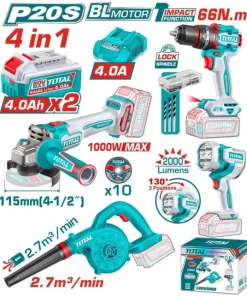 طقم كومبو 20فولت 4ق 2بطارية 4ا شنيور 66ن وصاروخ وبلاور وكشاف توتال _TOSLI250993