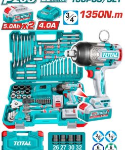 طقم كومبو شنيور 20فولت 4/3" 1350نيوتن 2بطارية 5امبير طقم لقم 138قطعة توتال_THKTHP41383